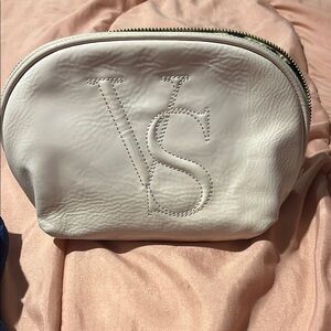 Victoria's Secret White Cosmetic Bag with Dome Shape and Textured Finish